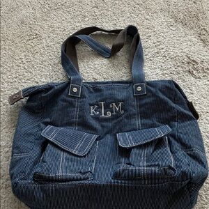 Thirty One Blue Striped Denim Large Tote /Purse/ Bag 17 X 12.5” approximately.